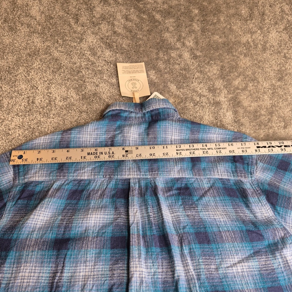 NEW Urban Renewal Womens Raw Crop Flannel Shirt‎ Blue Teal Plaid Reworked S/M - Picture 9 of 12